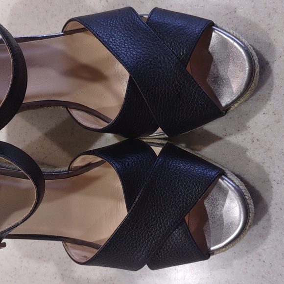 Cole Haan Black Leather Espadrille Wedge Sandals Size 9 Medium EUC - Picture 7 of 16